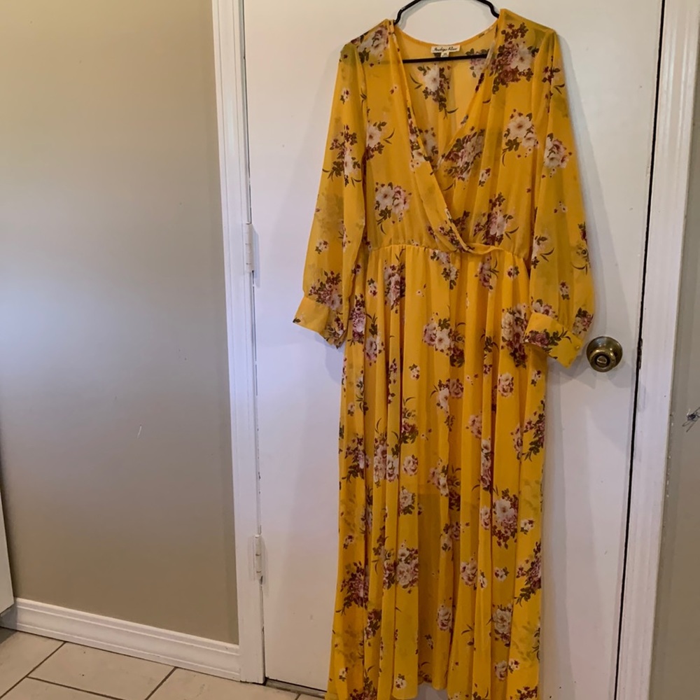 Indigo rose sheer yellow floral maxi dress